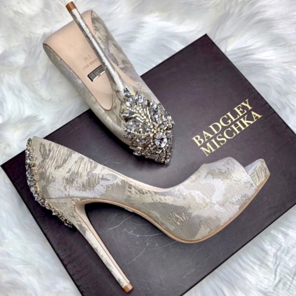 Badgley Mischka Kiara Crystal Back Peep Toe Pumps